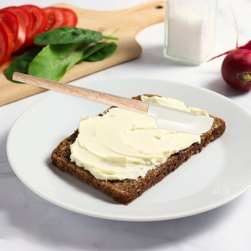 Ptwola 2 Pcs Wooden Handle Spatula Set White Silicone Spatulas Small Scraper Rubber Kitchen Utensil for Chefs Professional Baking Cooking Mixing Jar Bowl Frosting Dishwasher Safe Use