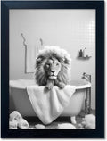 Regine Switzerland Lion Canvas Wall Art - Funny Black and White Animal Print for Bathroom Decor