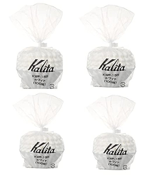 4 X Kalita:Wave Series Wave Filter KWF-155[1-2 Persons] White.100 Pieces 4-Pack Value Set (Total of 400 Sheets) #22213 Japan Import