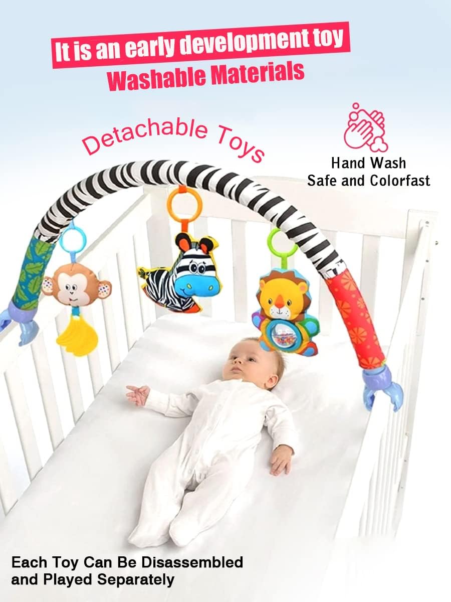 Pau1Hami1ton Baby Stroller Arch Toys - Adjustable Hanging Toy Bar for Crib, Car Seat & Bouncer - Zebra Design