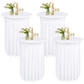 LOKUME 4 Pack Round Cocktail Table Skirts 32 x 43 Inch White Spandex Stretch Cocktail Tablecloth with Wavy Drapes Stretch Fitted Round High Top Table Covers for Wedding Bar Party Banquet