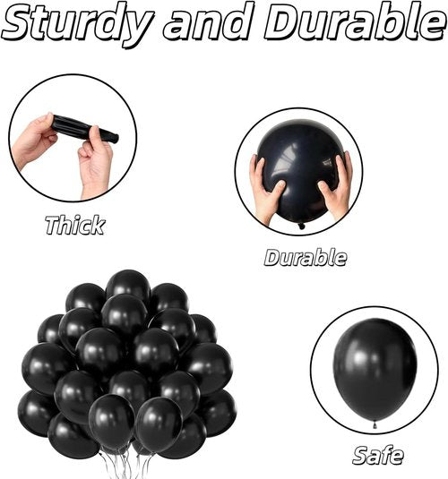65 Pieces Matte Black Balloons - 12 Inch Latex Party Balloons for Birthdays, Graduations & Halloween