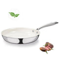 SAKAMOSH 8" Tri-Ply Stainless Steel Frying Pan, Nonstick Ceramic Pan, Skillet with Stay-Cool Handle, Non Toxic, PFAS PFOA PTFE Free, Dishwasher & Oven Safe, Induction, Compatible with All Cooktops