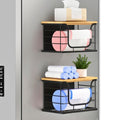 Magnetic Shelf for Fridge Trash Bag Organizer, 2 Pack Stackable Garbage Bag Holder with Bamboo Lid, Magnetic Storage Bin for Refrigerator, Under Sink, Kitchen, Pantry, Small Space Organization – Black