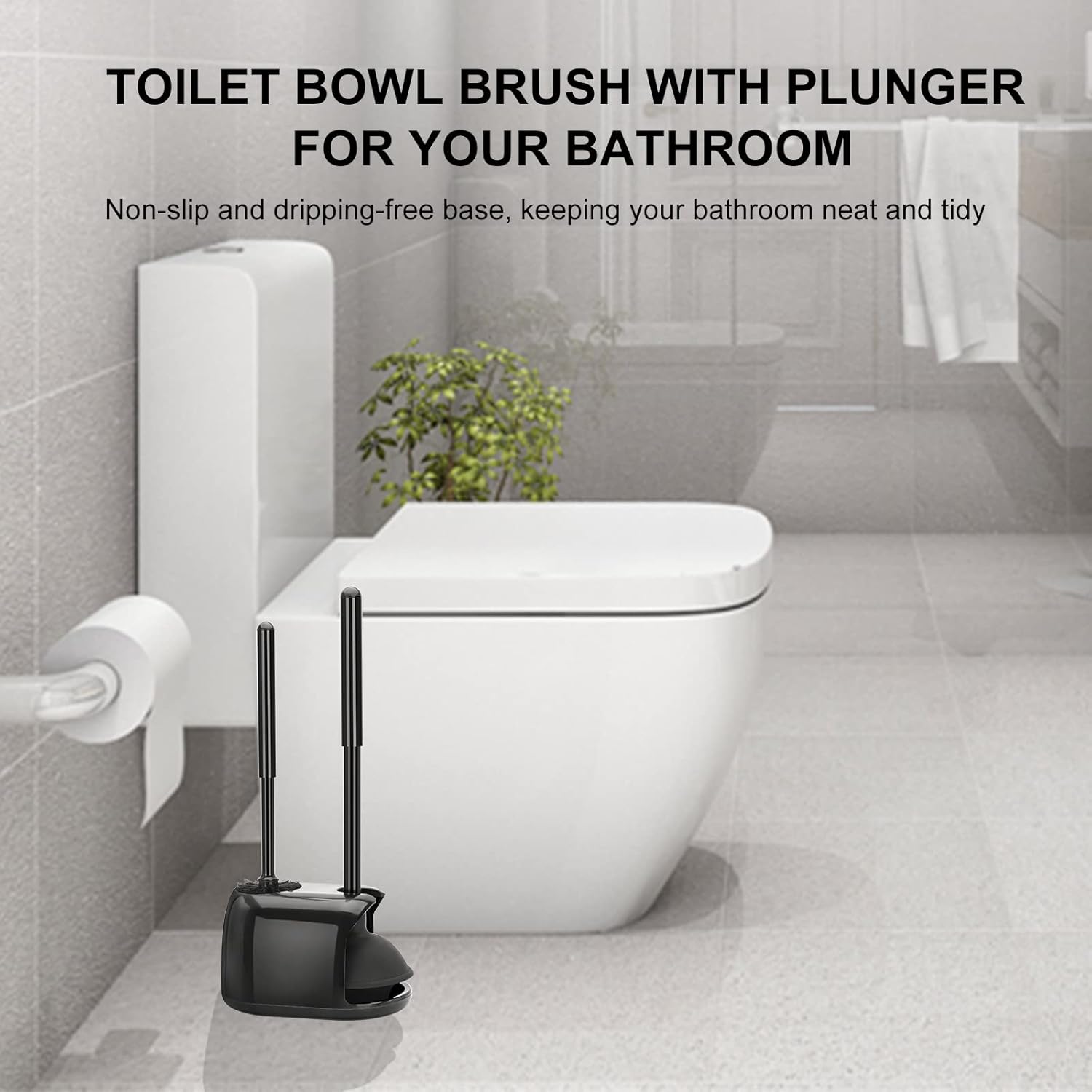 SetSail Toilet Brush and Plunger Set | Heavy-Duty Bathroom Cleaning Tools - Black