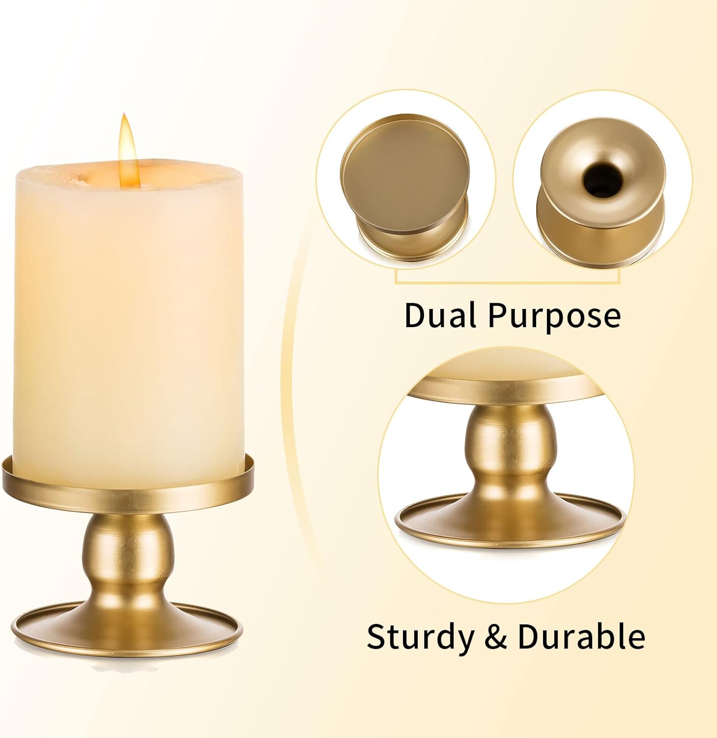 Romadedi Gold Candle Holders - Elegant Pillar & Taper Candle Sticks for Weddings | 4 Pcs Set