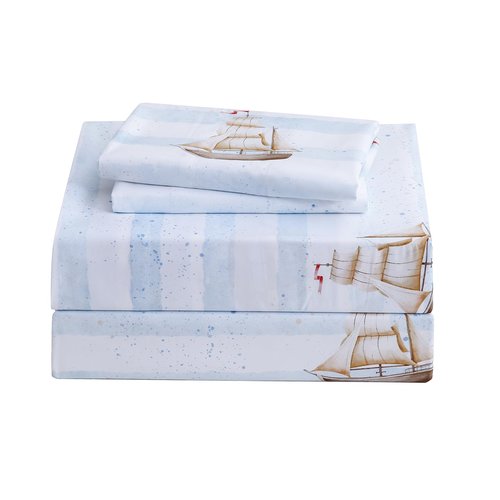 Ocharo Twin Sheets Set Kids - Soft Microfiber Bed Sheets 3 Pieces - Deep Pockets, Sailboat Printed Kids Bedding Sheets Set Breathable for Boys Teens