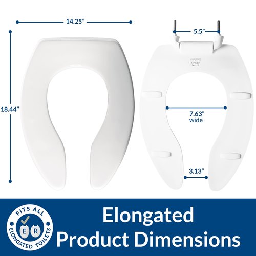 BEMIS 3155CT Commercial Open Front Plastic Toilet Seat, Extra Heavy Duty Industrial Seat without Lid, Secure Installation, Made in USA, Elongated, White