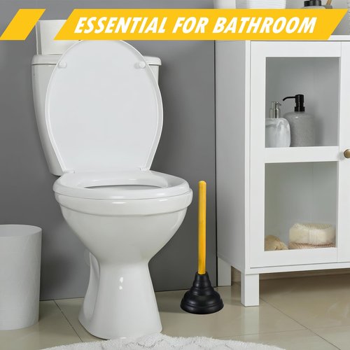 Baderke 4 Pcs Heavy Duty Toilet Plunger with Long Wooden Handle Force Suction Cup 26.38"x5.51" Black Rubber Toilet Plunger Removes Clogs Without Holder for Bathroom Drains Sink