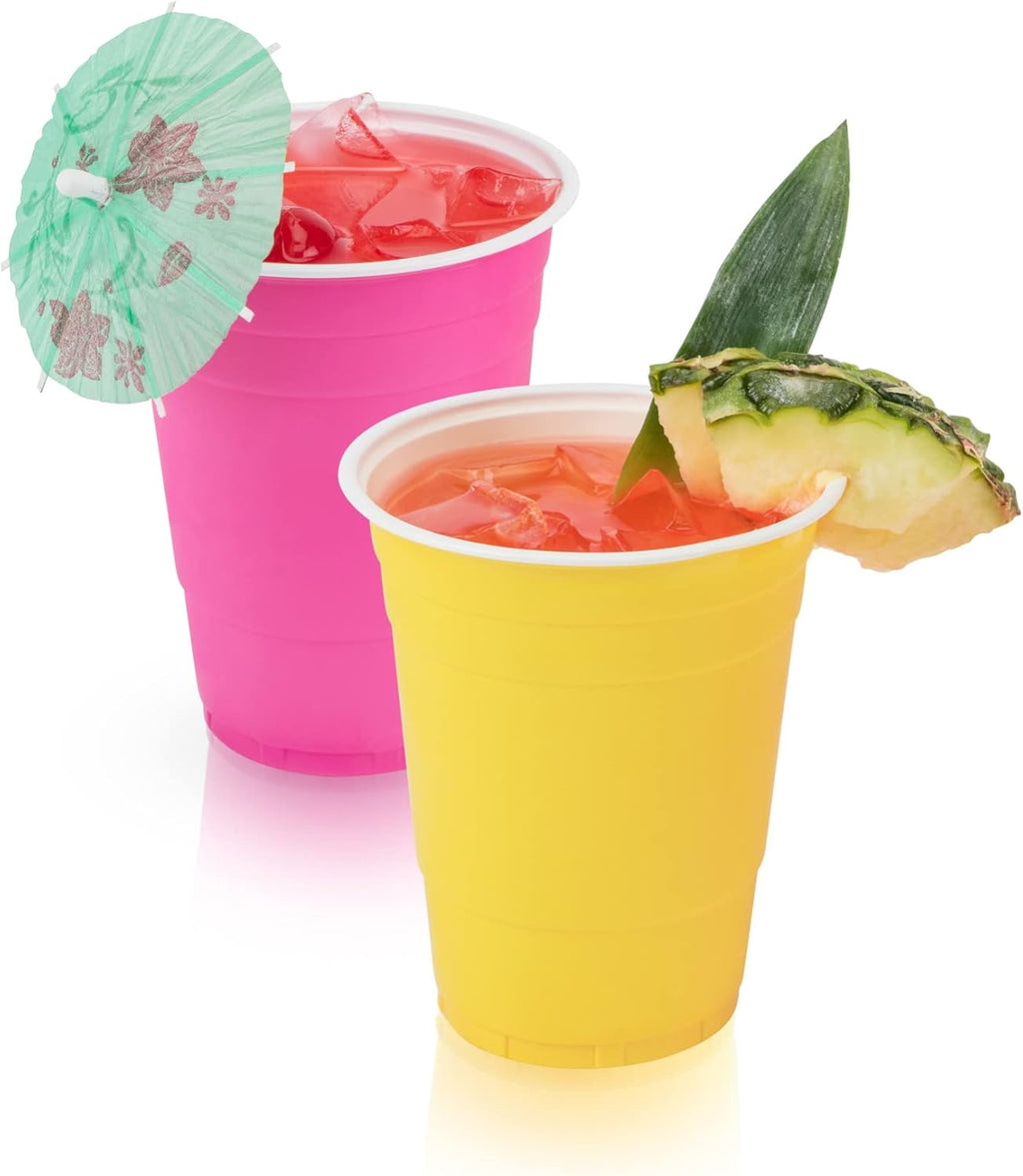 True Party Disposable Plastic Cups - 16 oz Set of 24 for Beers, Cocktails & Beverages | Multicolor