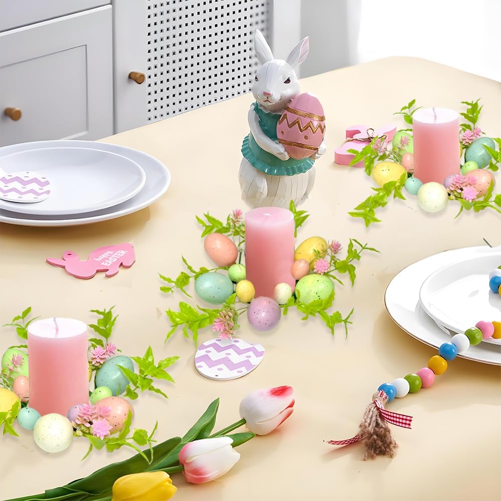 Spring Wreaths by 3Pcs | Easter Egg Candle Holder Rings - 9" Mini Pastel Decorations for Home & Table Centerpieces
