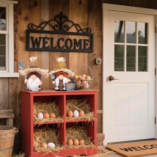 Hodao Farmer Gnomes Figurines - Rustic Hand-Painted Resin with Straw Hats & Tools | Charming Farmhouse Decor for Gardeners