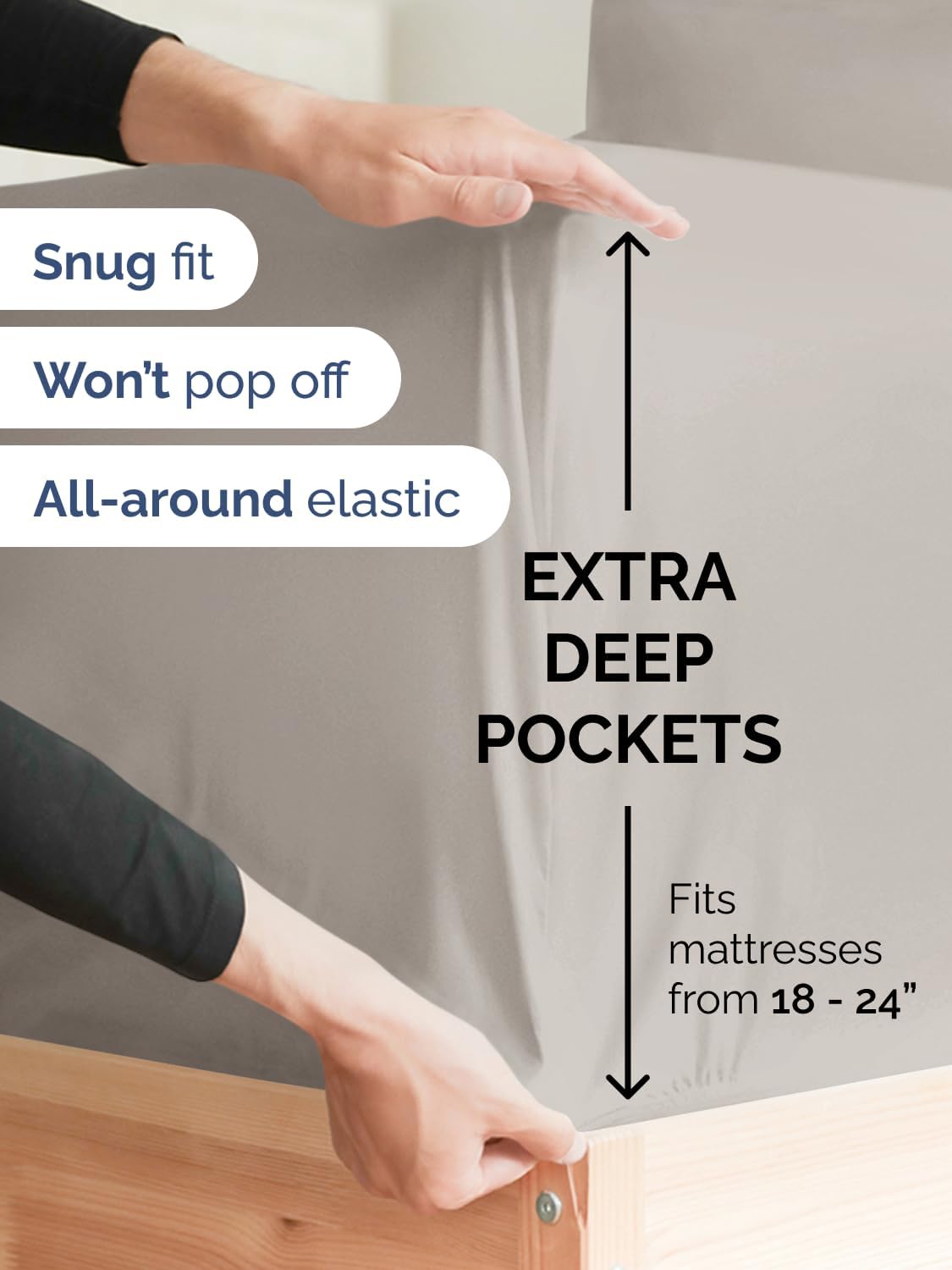 Skiennix Extra Deep Cal King Sheet Set - 6 Piece Breathable Cooling Bedding - Soft Wrinkle-Free Light Grey