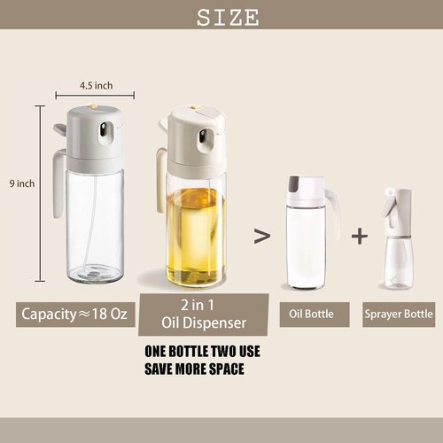 Glass 2-in-1 Olive Oil Sprayer & Dispenser - 18oz Food-Grade Bottle for Cooking, Salad & BBQ