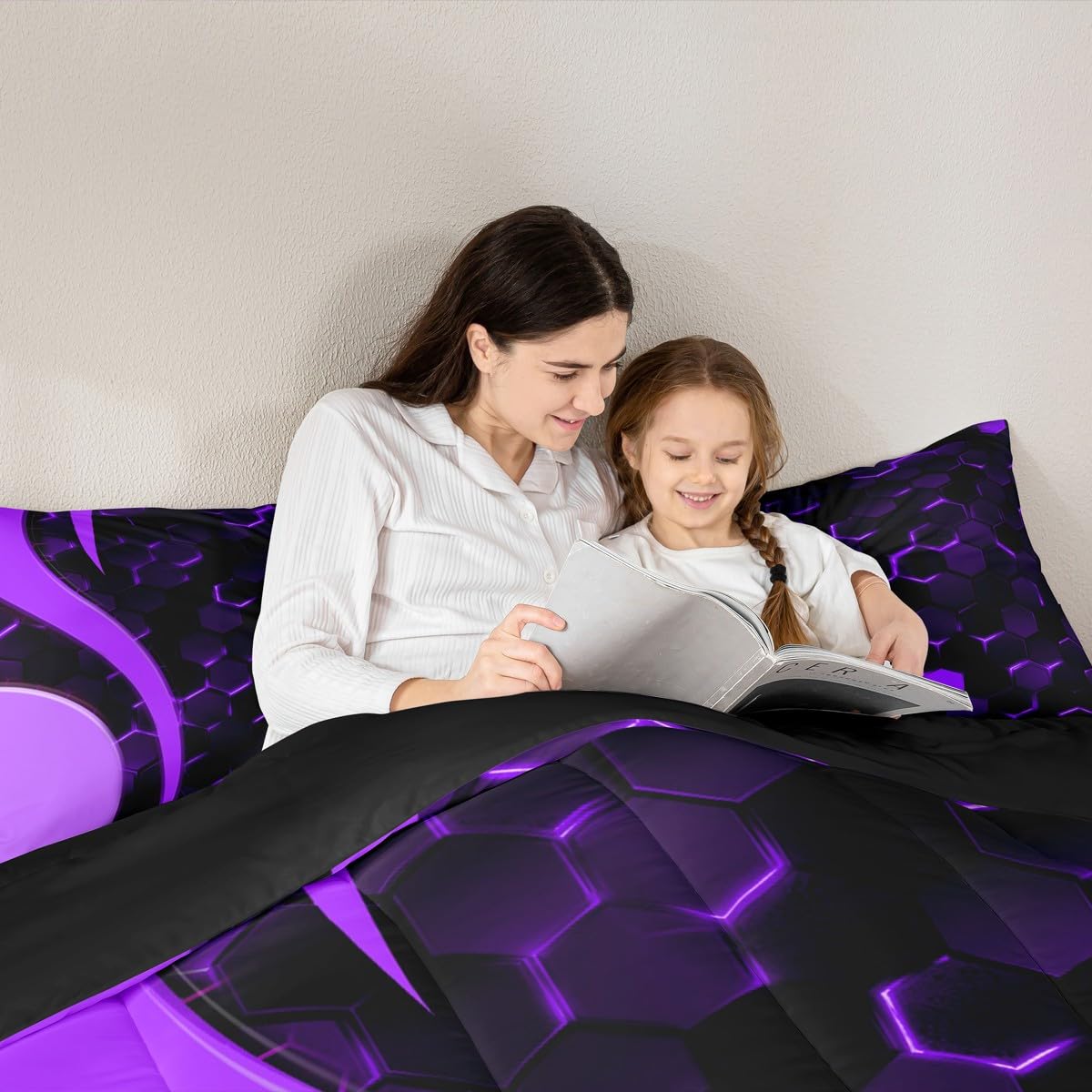 Feelyou Honeycomb Comforter Hexagonal Print Bedding Set Geometrical Beehive Purple Blue Comforter Set for Boys Girls Teens Decor Modern Art Duvet Set Quilt Twin Size Boys