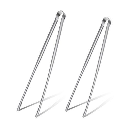 Non-Slip Tips Cooking Tongs 2 Set, One-Piece Stainless Steel Metal Tongs, Serrated Kitchen Tweezers Tong for Baking, Food Plating, BBQ(11.4" and 9.44")