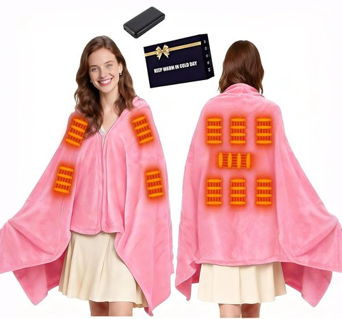 Hcaiip Heated Shawl for Women Men Heated Shawl Blanket Cordless with 11 Heating Zones Heated Blanket Throw with Battery Wearable Heated Poncho Shawls
