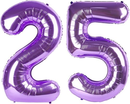 Happy 25th Birthday Decorations - 40 Inch Purple Foil Number 25 Balloon for Women’s Celebration