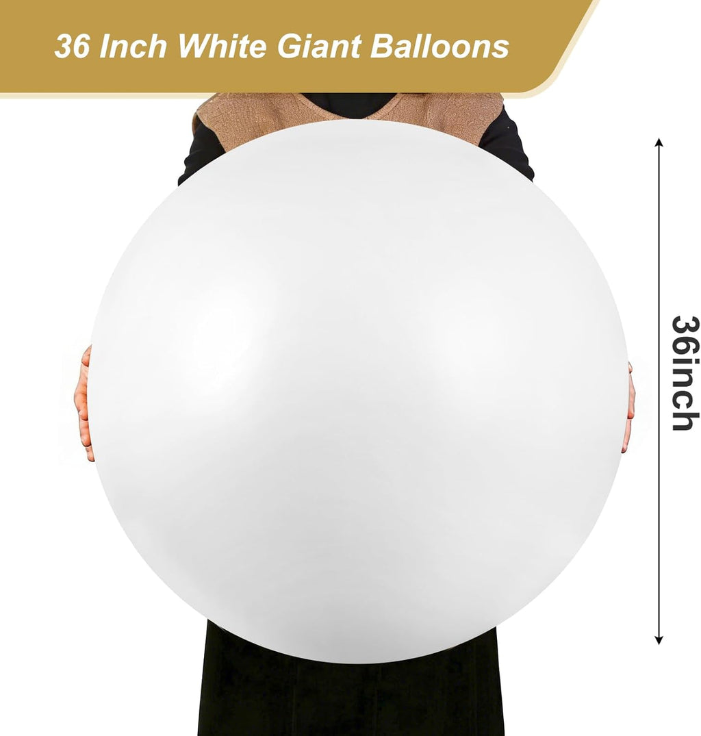 RUBFAC 36-Inch White Giant Balloons - Jumbo Latex Balloons for Weddings, Birthdays & Parties