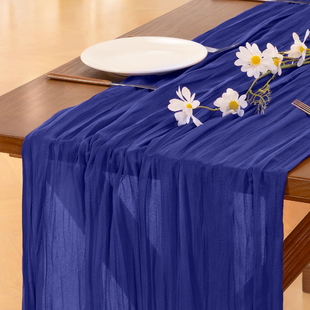 Socomi Cheesecloth Table Runner - Royal Blue Boho Rustic Decor | 120 Inch for Weddings & Events