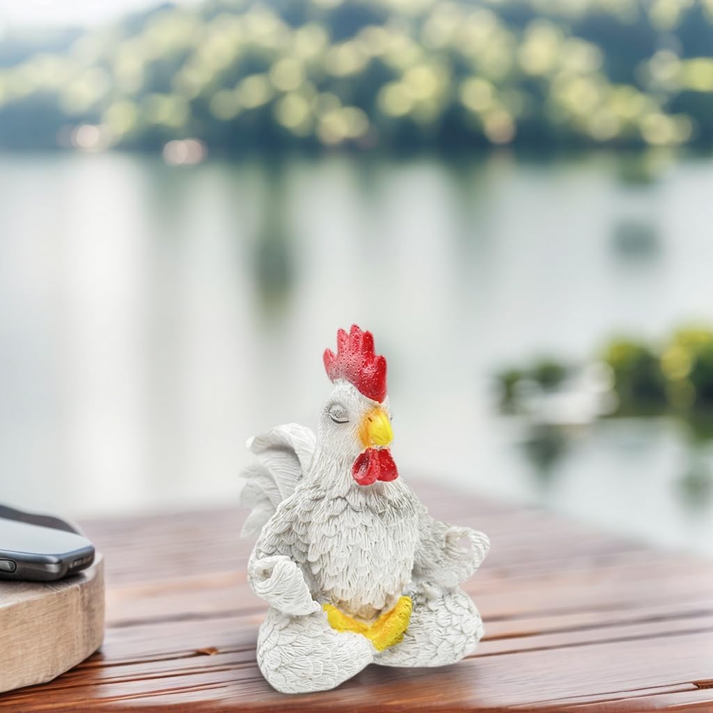 Regine Switzerland Funny White Rooster Statue Decor - Handcrafted Resin Chicken Figurine in Yoga Pose | Vibrant Country Charm for Unique Gifts