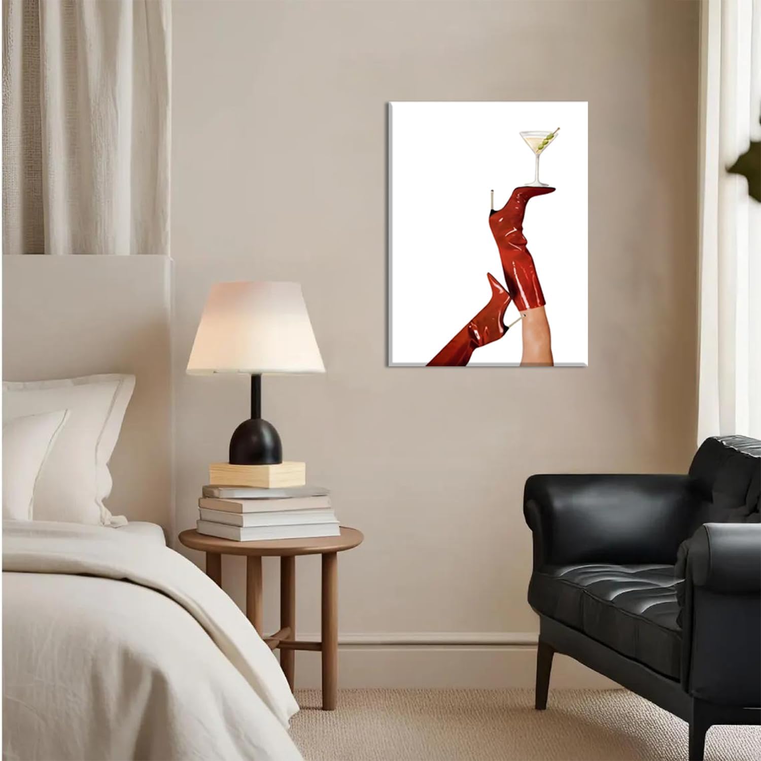 Skiennix Leopard Canvas Wall Art Set of 3 - Red Cheetah High Heel & Lucky 8 Ball Prints | 16x24 Inch Framed Decor for Girls' Bedroom