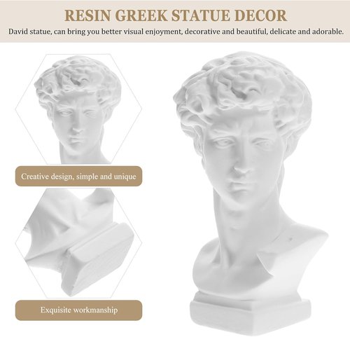 HOMSFOU Greek Statue of David Bust - Elegant Resin Sculpture with Roman Pillars | Perfect for Home Office Decor