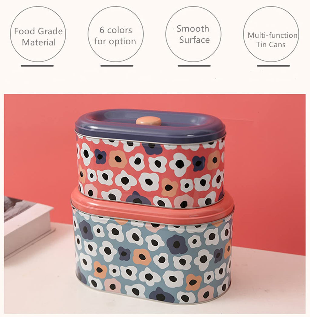 TUSIMI Tin Cookie Snack Jars Biscuit Storage Tin Canister Cookie Jar Home Kitchen Food Gifts Storage Containers with Lid for Biscuit Cookie Chocolates Toddler | Food-Safe (Floral D)