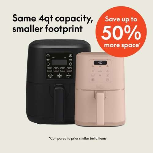 Bella 4Qt Slim Air Fryer - EverGood™ Ceramic Nonstick Coating, Adjustable Temp, 6 Cooking Options, Blossom Color
