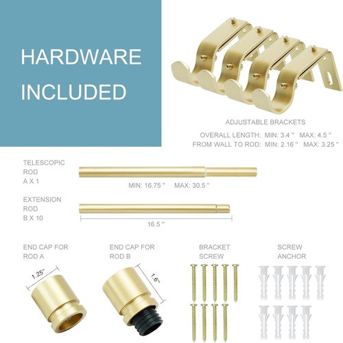 Byondeth Adjustable Curtain Rods - 16 to 170 Inches, 1 Inch Diameter, Warm Gold Aluminum Finials