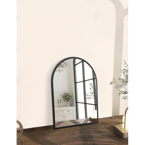 HLFMVWE Black Arched Wall Mirror Aluminum Alloy Frame Bathroom Mirror Brushed Metal Vanity Wall Mounted Mirror for LivingRoom Bedroom Entryway Room Home Decor 16"x12"