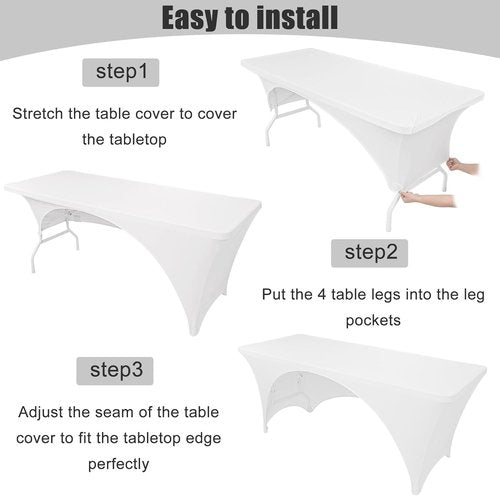 Fivenl Spandex Rectangle Tablecloths - 2 Pack White Fitted Covers for 6-Foot Tables | 72 x 30 Inch, Washable