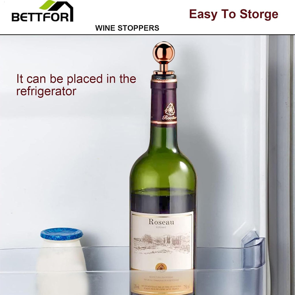 Wine Stoppers for Wine Bottles 6Pcs Vacuum Wine Bottle Stopper with Silicone Reusable Wine Corks, Leak proof Keep Fresh Suitable for Standard (Goldrose, 6 Pack)