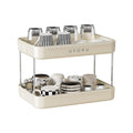 UFORU Countertop Coffee Station Organizer, 2 Tier Wine Glass Holder, Mug Shelf with Removable Drain Tray, Spice Rack for Kitchen, Bathroom Countertop Organizer, Cream White