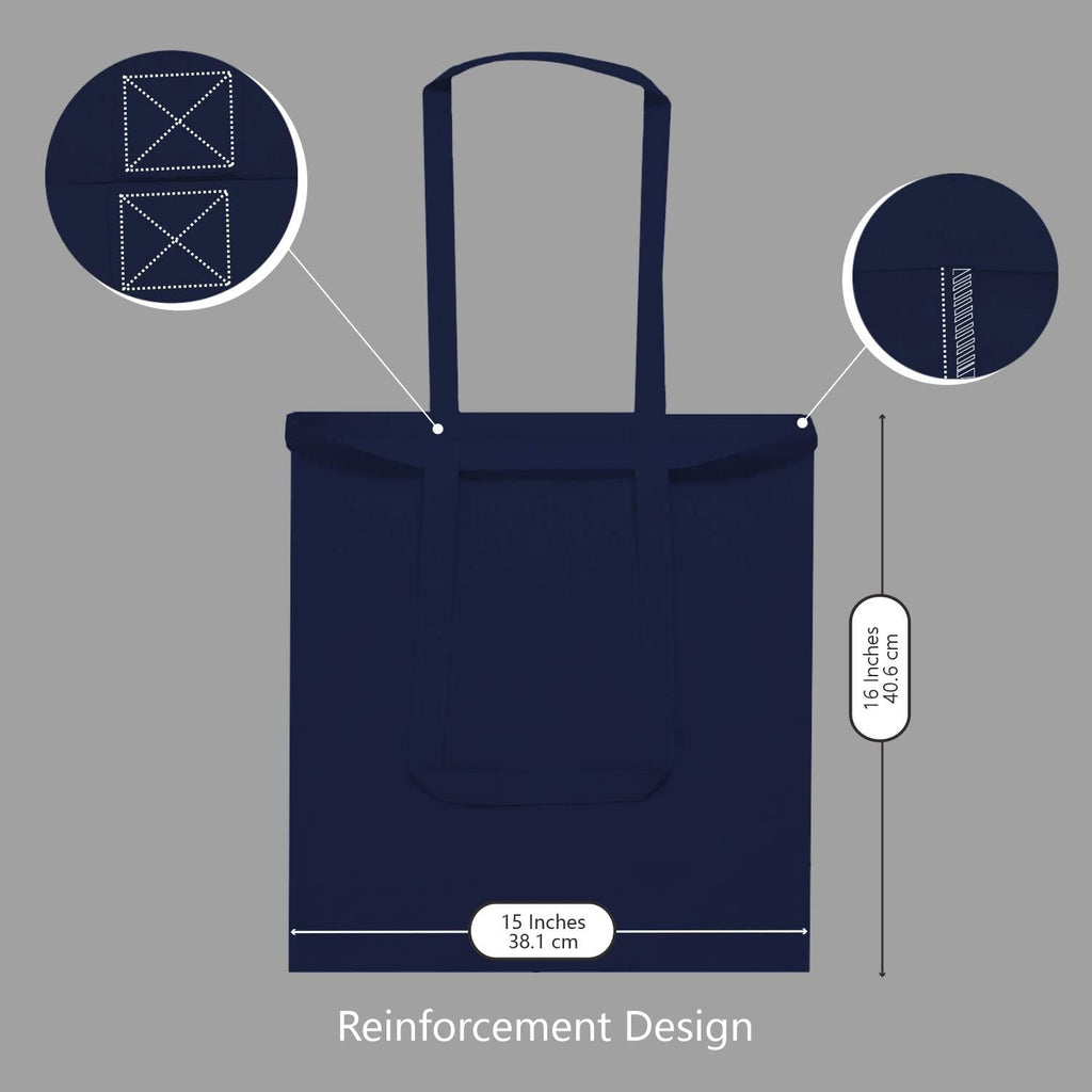 TOPDesign 16"x15" Navy Blue Cotton Tote Bags - 6-Pack Lightweight Reusable Grocery Bags for DIY & Promotions