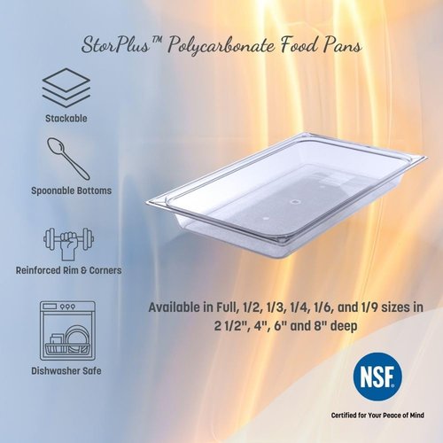 Carlisle FoodService Products Storplus Food Storage Container Food Pan, Chafing Pan for Catering, Buffets, Restaurants, Polycarbonate (Pc), 1/3 Size 8 Inches Deep, Clear, (Pack of 6)