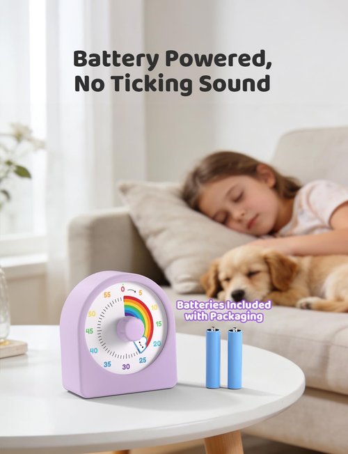 LIORQUE Visual Timer for Kids with Pause Function,Timer for Kids and Adults, Protective Case, Silent Time Management Tool, 60-Minute Countdown for Classroom, Office, Meetings, Study, Kitchen(Rainbow)