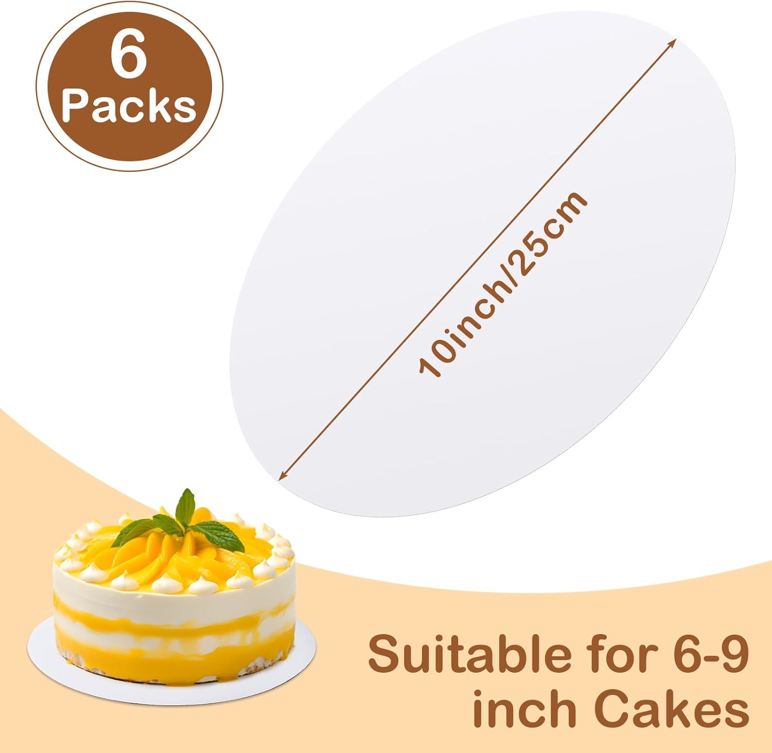 Regine Switzerland 10-Inch Round Cake Boards - 6 Pcs Waterproof & Oil-Proof Food-Grade Cardboard for Weddings & Desserts