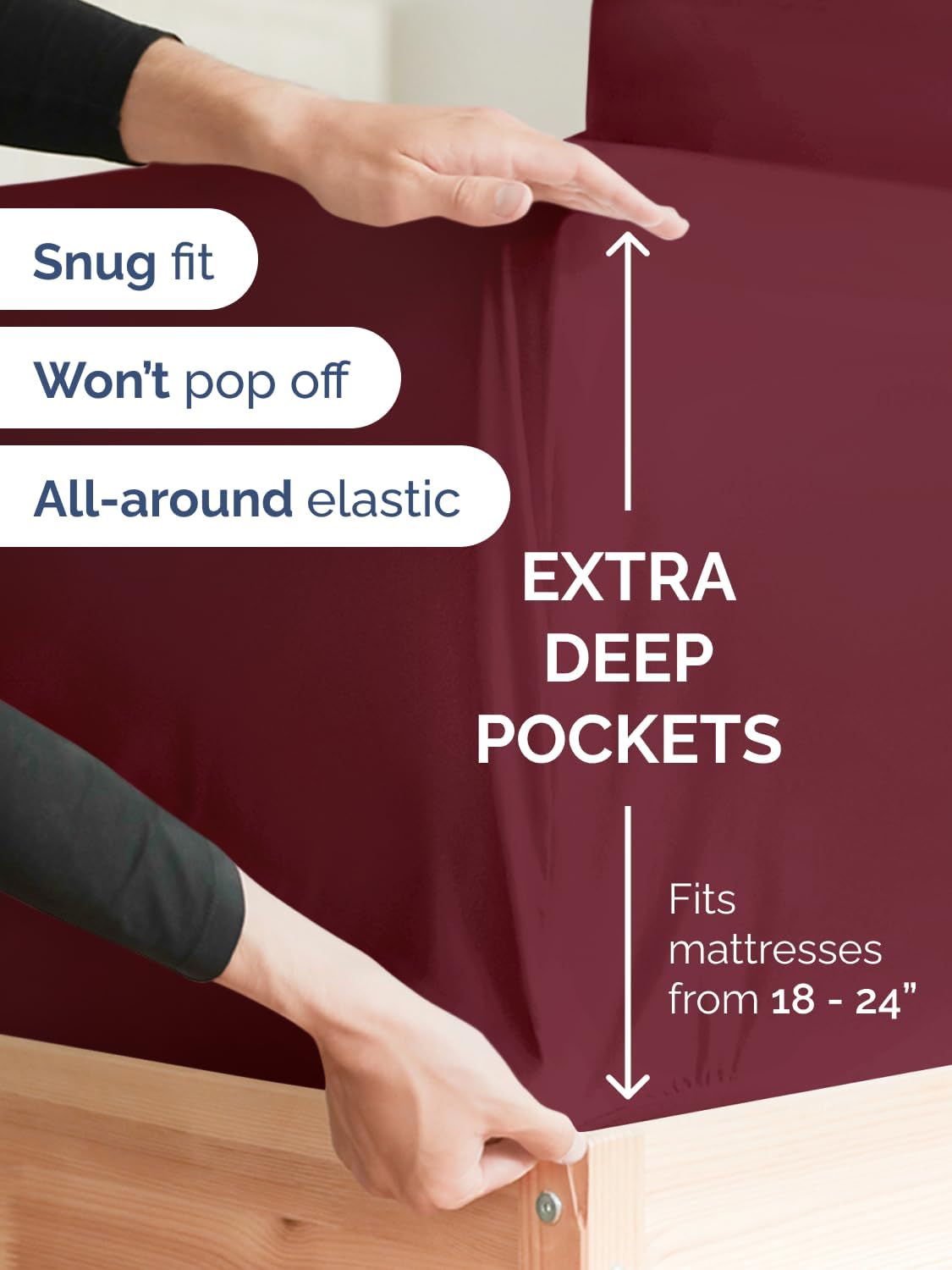 Skiennix Extra Deep Full Sheet Set - 6-Piece Breathable Cooling Bedding - Soft, Wrinkle-Free Comfort - Burgundy