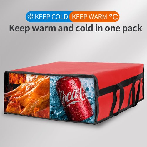 Bodaon Pizza Bags for Delivery with 4 Cup Holder, Insulated Food Commercial Rideshare Bag, 20" x 20" x 8" Pizza Warmer Bags Insulated, Delivery Driver Essentials, Red