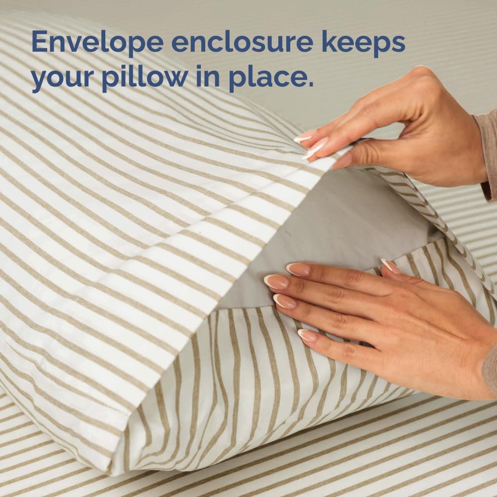 Skiennix Queen Pillow Cases Set of 4 | Ultra Soft Hotel Quality | Wrinkle-Free & Fade Resistant - Beige Stripes