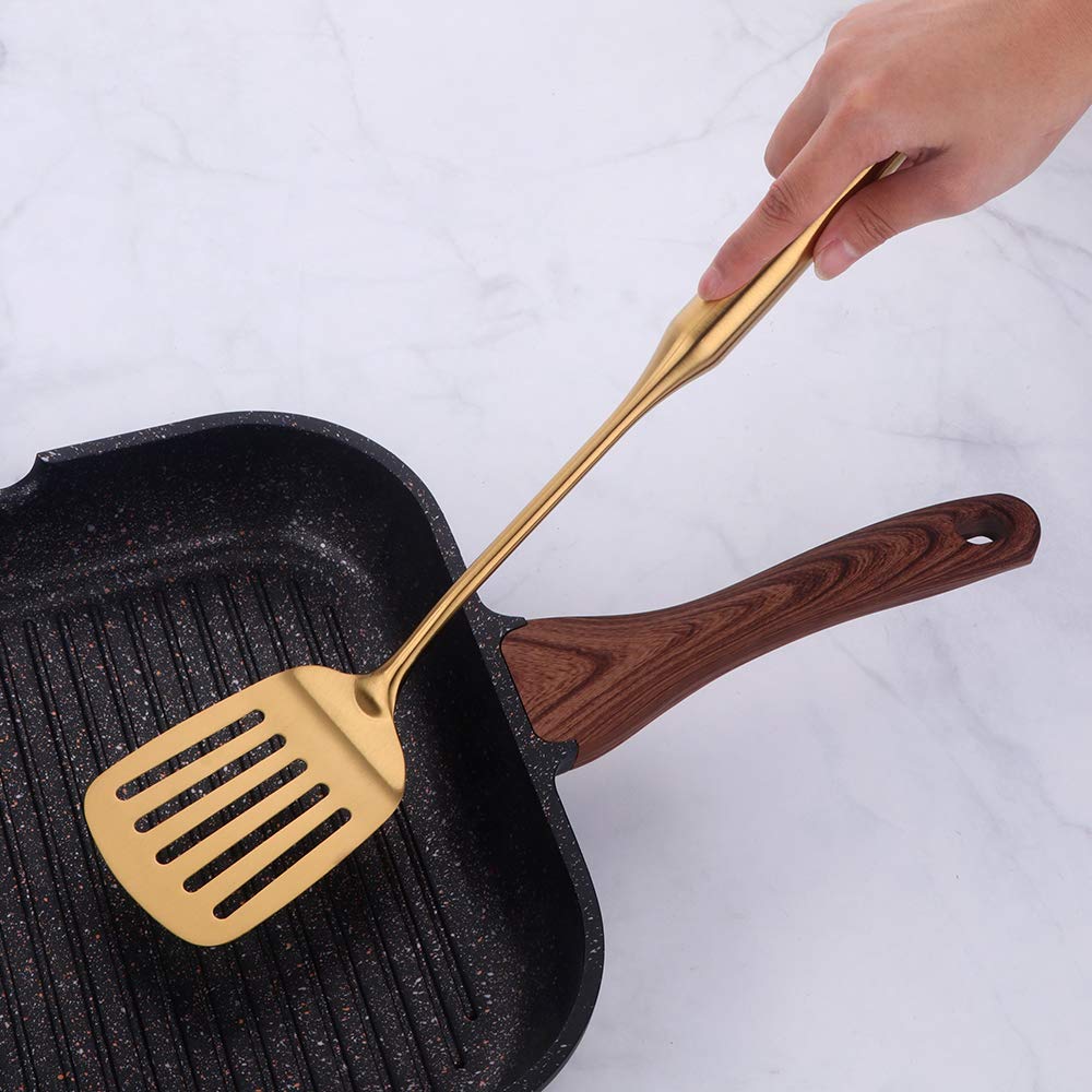 Buy THINGS Slotted Spatula,15.16inch Long Handle Gold -18/8(304) Stainless Steel Turner Spatula by BUY THINGS!