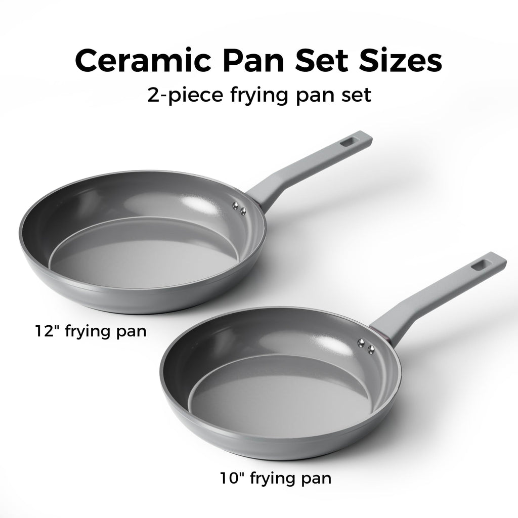 Sanho Diamond-Titanium Ceramic Nonstick Fry Pan Set, 10in & 12in Frying Pans, PFAS PFOA PTFE Free, Dishwasher Safe & Induction Compatible Cookware with Cool-Touch Handle, Gray