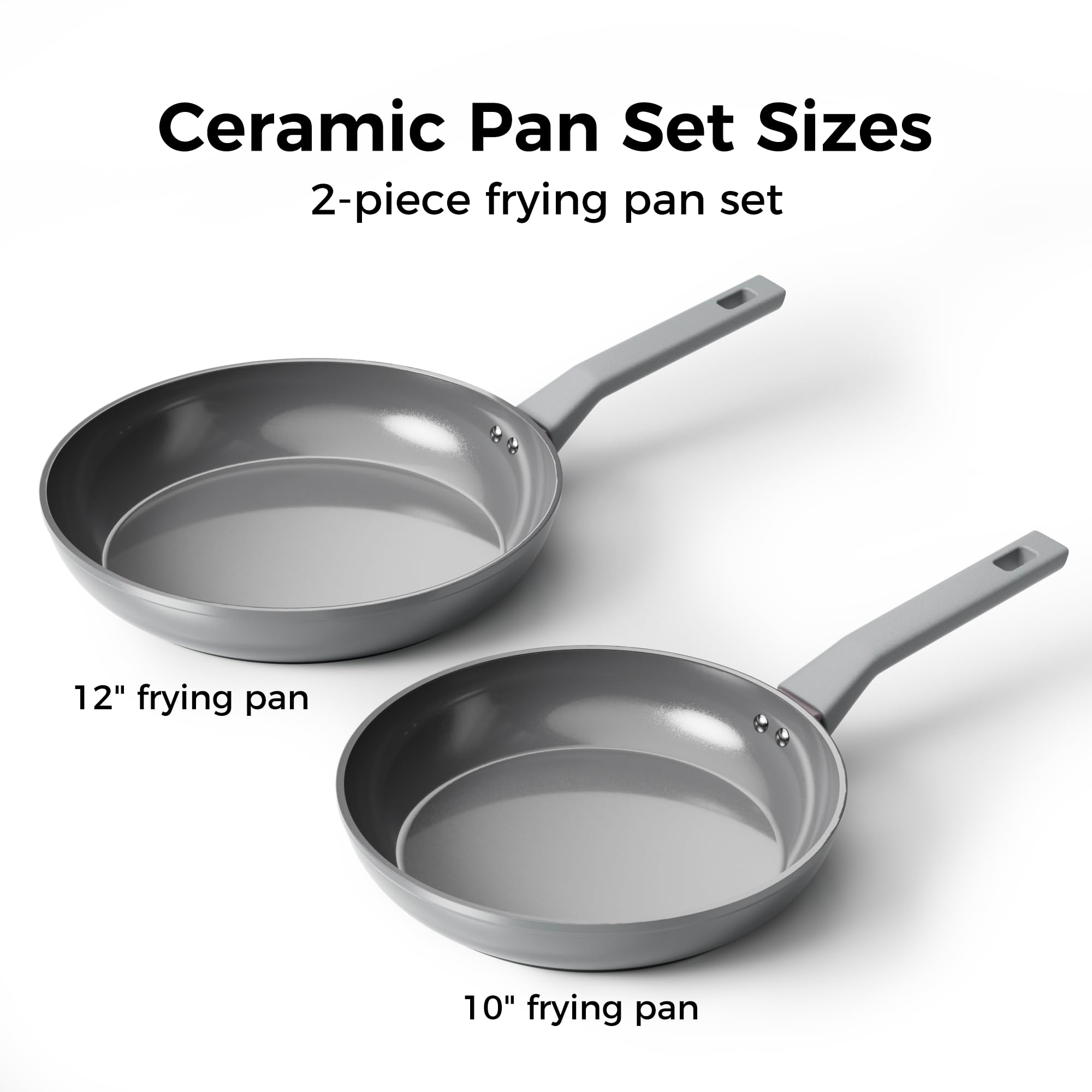 Sanho Diamond-Titanium Ceramic Nonstick Fry Pan Set, 10in & 12in Frying Pans, PFAS PFOA PTFE Free, Dishwasher Safe & Induction Compatible Cookware with Cool-Touch Handle, Gray