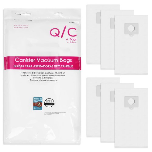 Sinnya 6 Pack Q/C Canister Vacuum Bags 53292 Type Q/C HEPA Replacement Dust Bags for Models 600 400 200 700 800 Series Vacuum Bags 81615 81214 81414 81714 21814 BC3006 BC3005 BC2005 BC7005