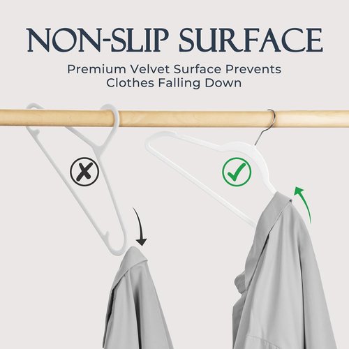 HOUSE DAY White Velvet Hangers - 60 Pack Non-Slip Heavy Duty Felt Hangers for Closet Organization | 360° Rotating Silver Hook