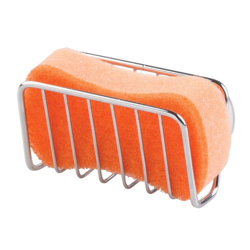 mDesign Metal Sponge Holder for Kitchen Sink with Suction Cups - Small Holder for Sponges in the Kitchen or Soap Holder in the Bathroom - Quick Drying Open Wire Basket - Ronde Collection - Chrome