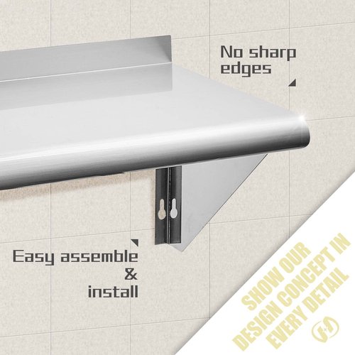 Hally Stainless Steel Shelf 12 x 24 Inches 230 lb, NSF Commercial Wall Mount Floating Shelving for Restaurant, Kitchen, Home and Hotel