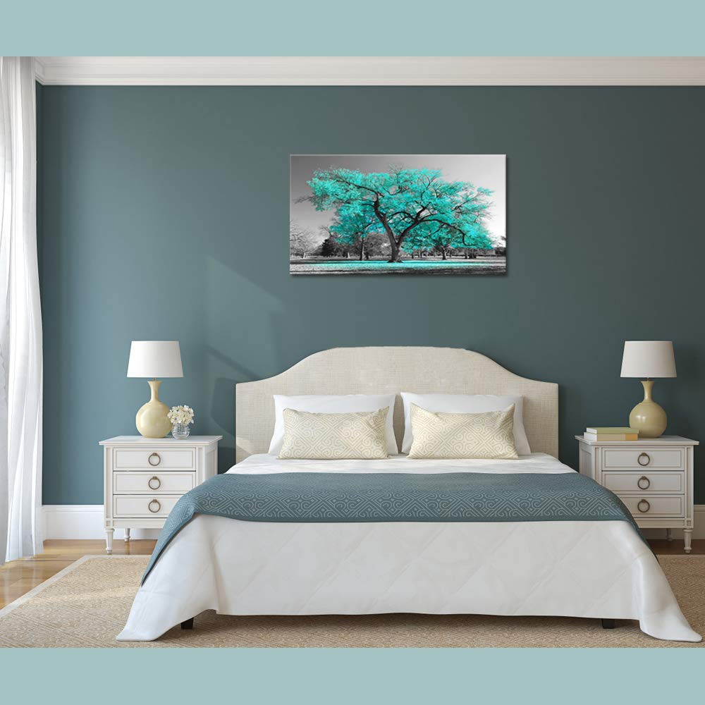Visual Art Decor Teal Tree Canvas Wall Art Turquoise Wall Decor Canvas Prints, Framed Artwork for Living Room Bedroom Decoration 20inx36in