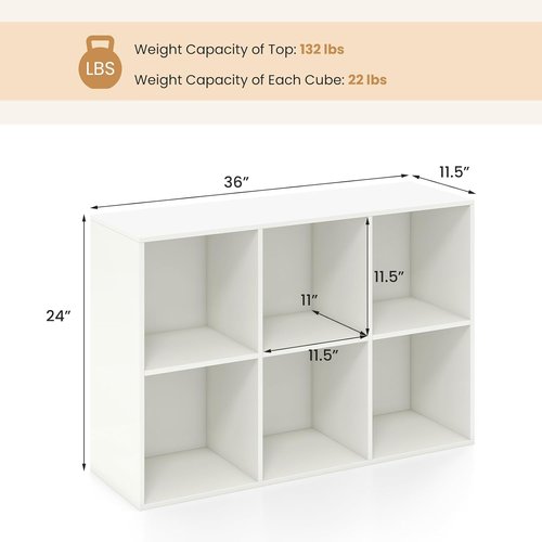 Giantex 6-Cube Bookcase - Modern 3-Tier Storage Organizer with Anti-Tipping Kits | White Display Rack for Bedroom & Living Room